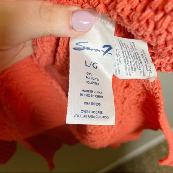 Seven 7 Chenille Textured Sweater Hibiscus Coral - Picture 6 of 7